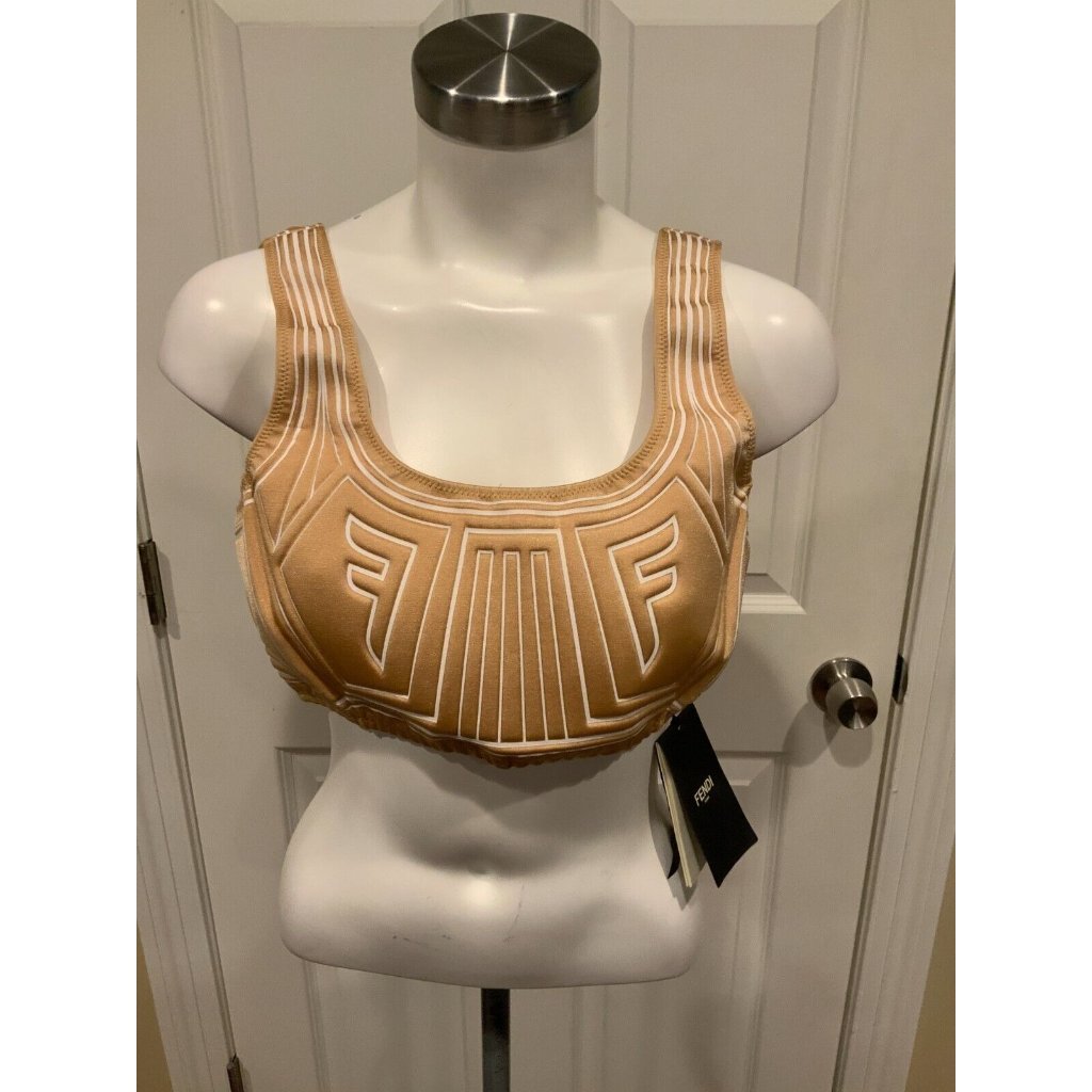 Fendi Ffreedom Gold Shiny Freedom Durian Crop Top Size 10 (Us) 44 (It) Nwt $700